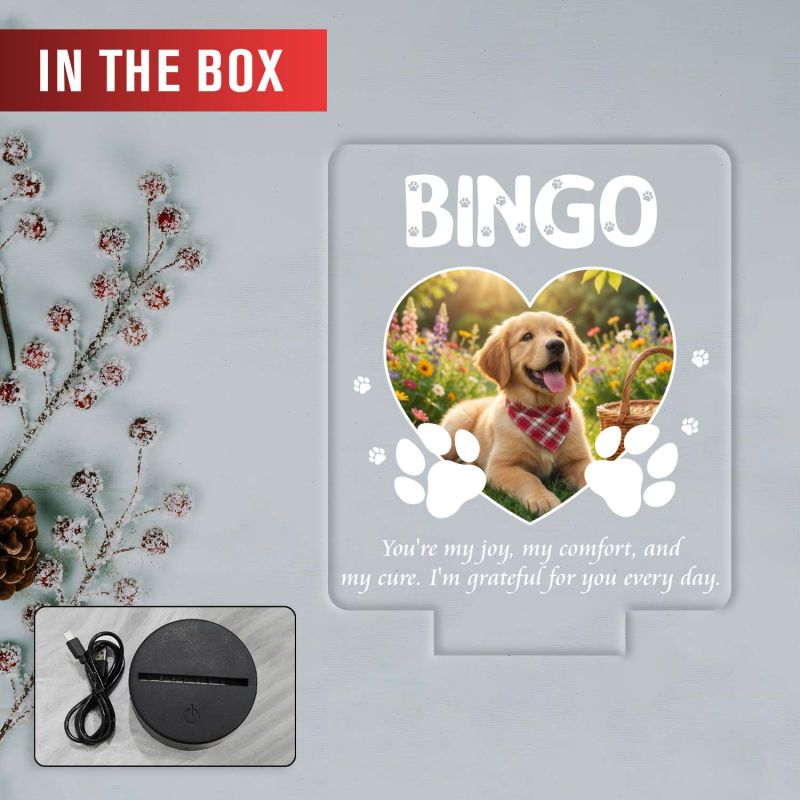 Personalized Pet Photo LED Night Light Custom with Dog Picture & Name Unique Pet Memorial & Celebration Gift for Dog Lovers – Warm White LED Base for Home Decor